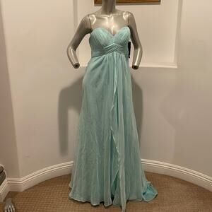 Amelia Couture Strapless Chiffon Gown Train Detail Blue Size 10